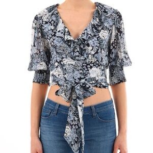 GANNI Elm Blue Printed Georgette Top Size 38